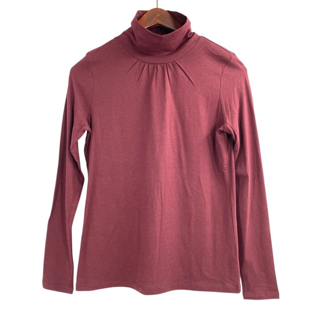 NWT Talbots Burgundy Lightweight Pleated Turtleneck Top Womens Petite Classic